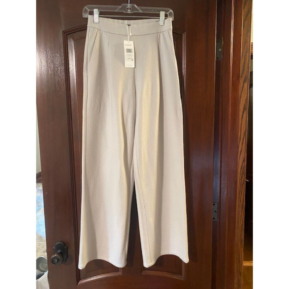 NWT Eileen Fisher Chalk Boiled Wool Jersey Pleated Wide-Leg Pants XXS